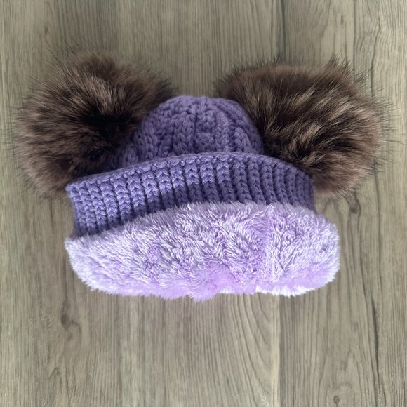 Arctic Paw Pom Pom Beanie Cable Knit Fleece Lined Winter Beanie Women Hat Purple - Picture 4 of 4
